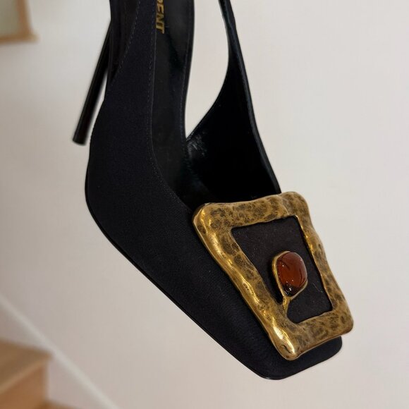 Saint Laurent Brown Satin Heels - Picture 8 of 8